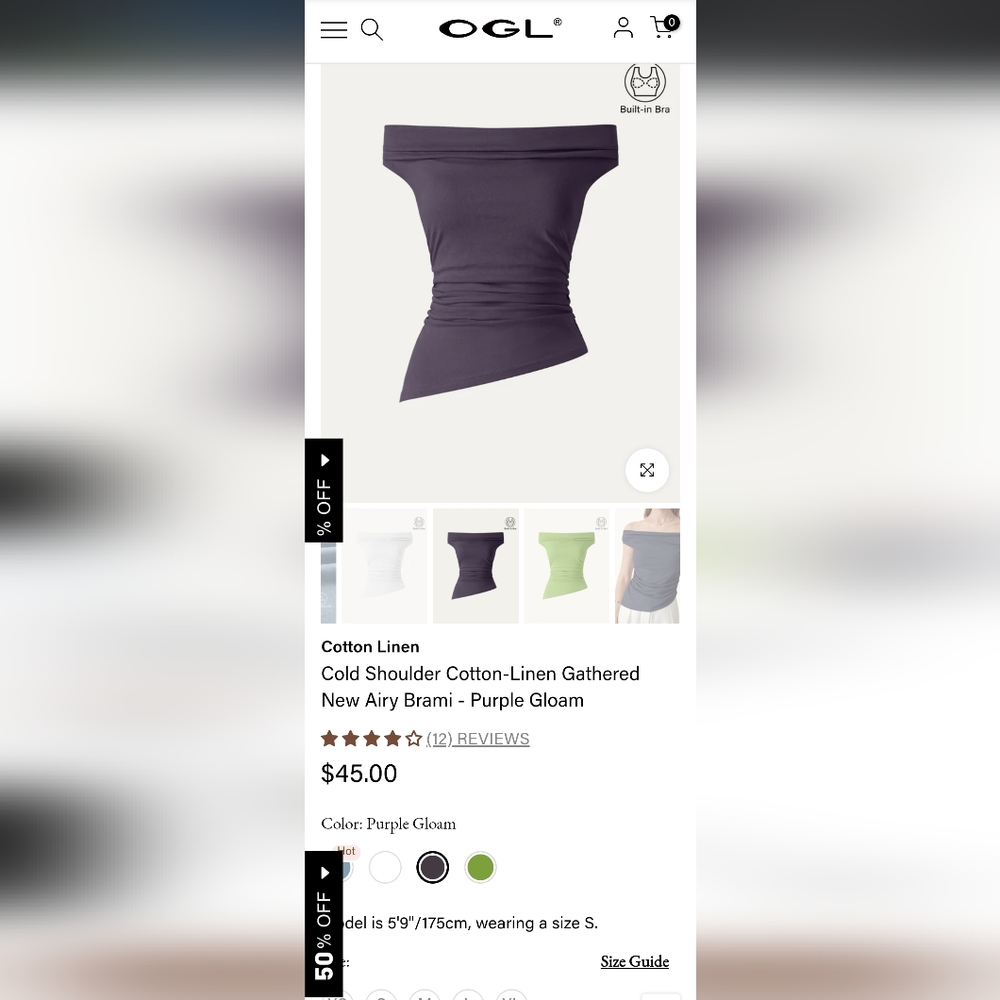 NWT OGL Purple Gloam Cold Shoulder Brami S